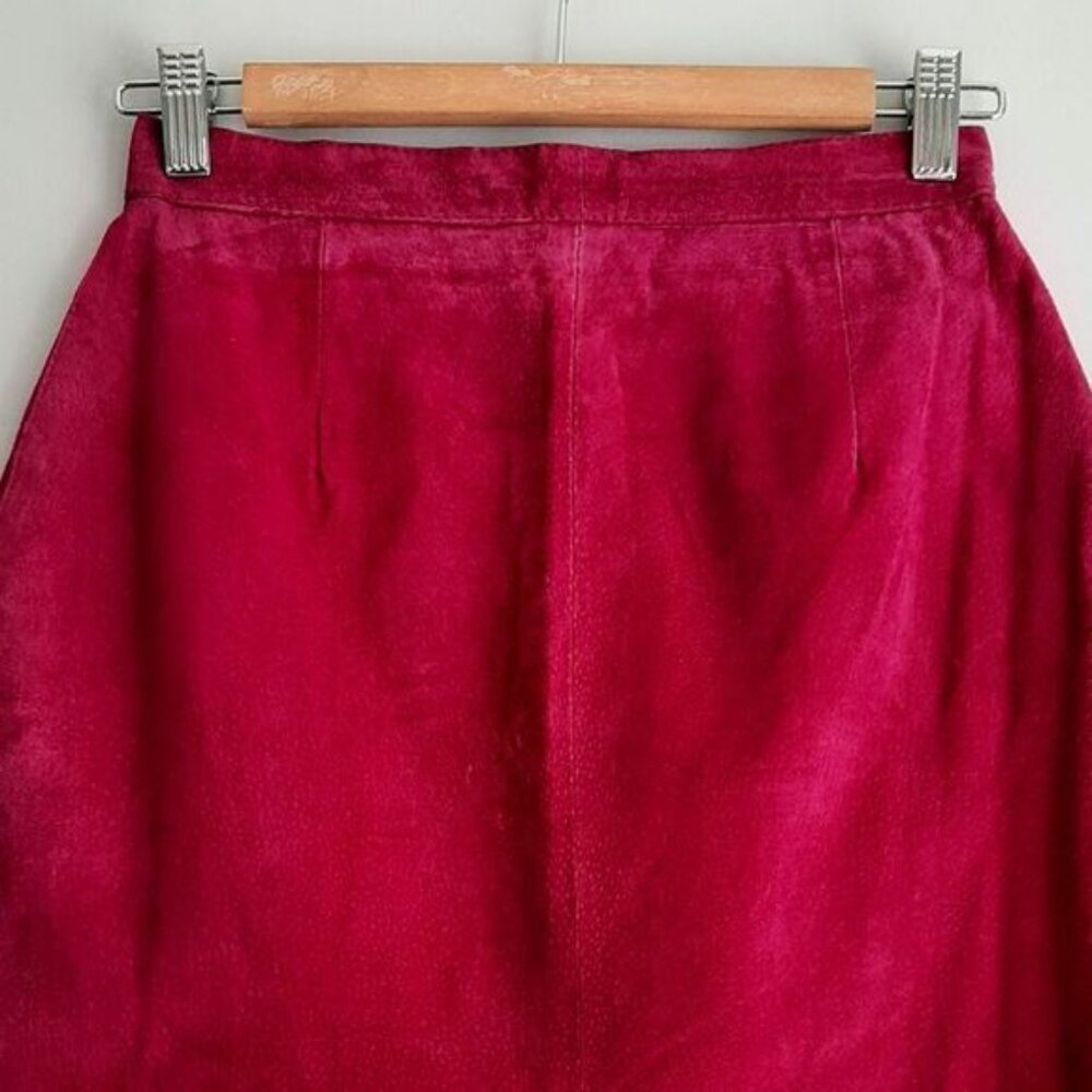 Vintage J WALDEN 100% Genuine Suede Leather Pencil Mini Skirt Pink Sz S - Picture 4 of 16
